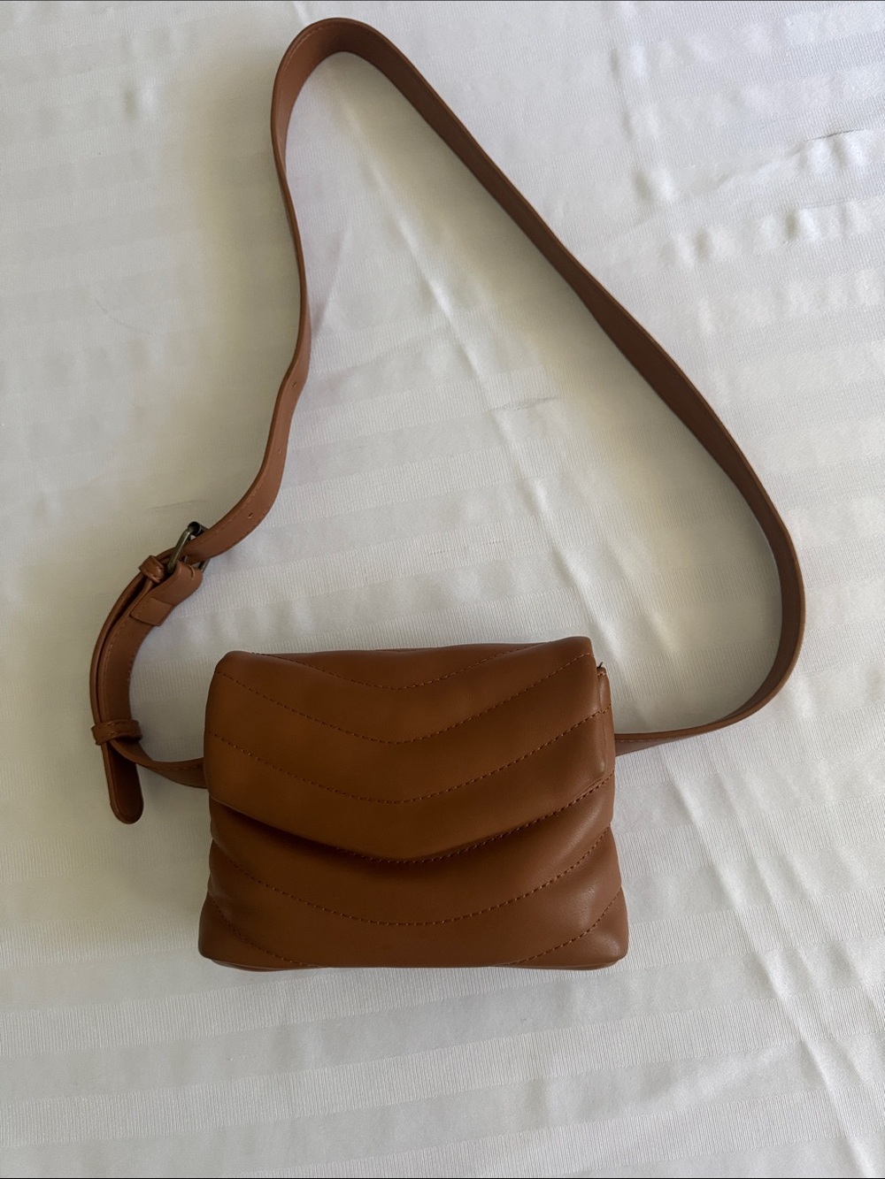 Women’s Tan Quilted Crossbody belt Bag by the Drop